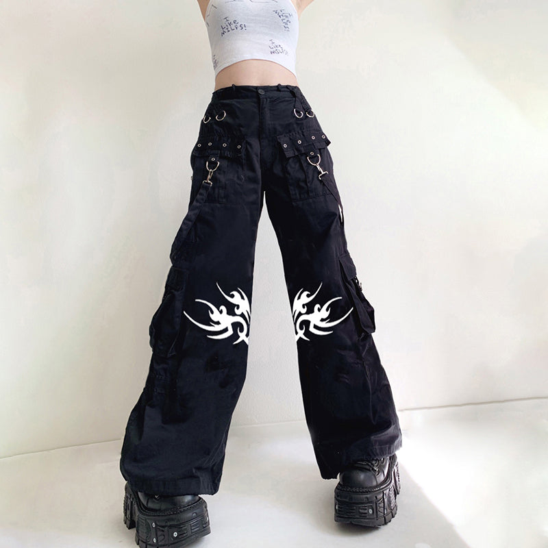 Gothic Bandage Women Wid Leg Pants Dark Academic Casual Trousers Korean Fashion