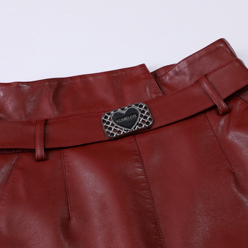 Back Slit High Waist Streetwear Straight Skirt Knee-Length Pocket PU Skirt
