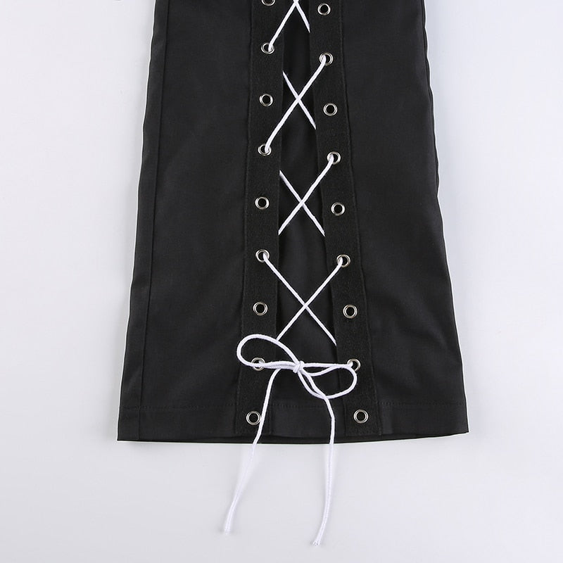 Cross Bandage Straight Pants Techwear Gothic  Trousers E Girl Hip Hop Pants Dark