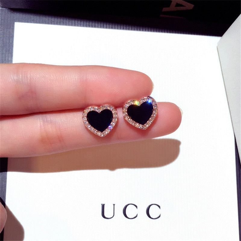 Engagement Enamel Cute Heart Stud Earrings Women Girls Rose Gold