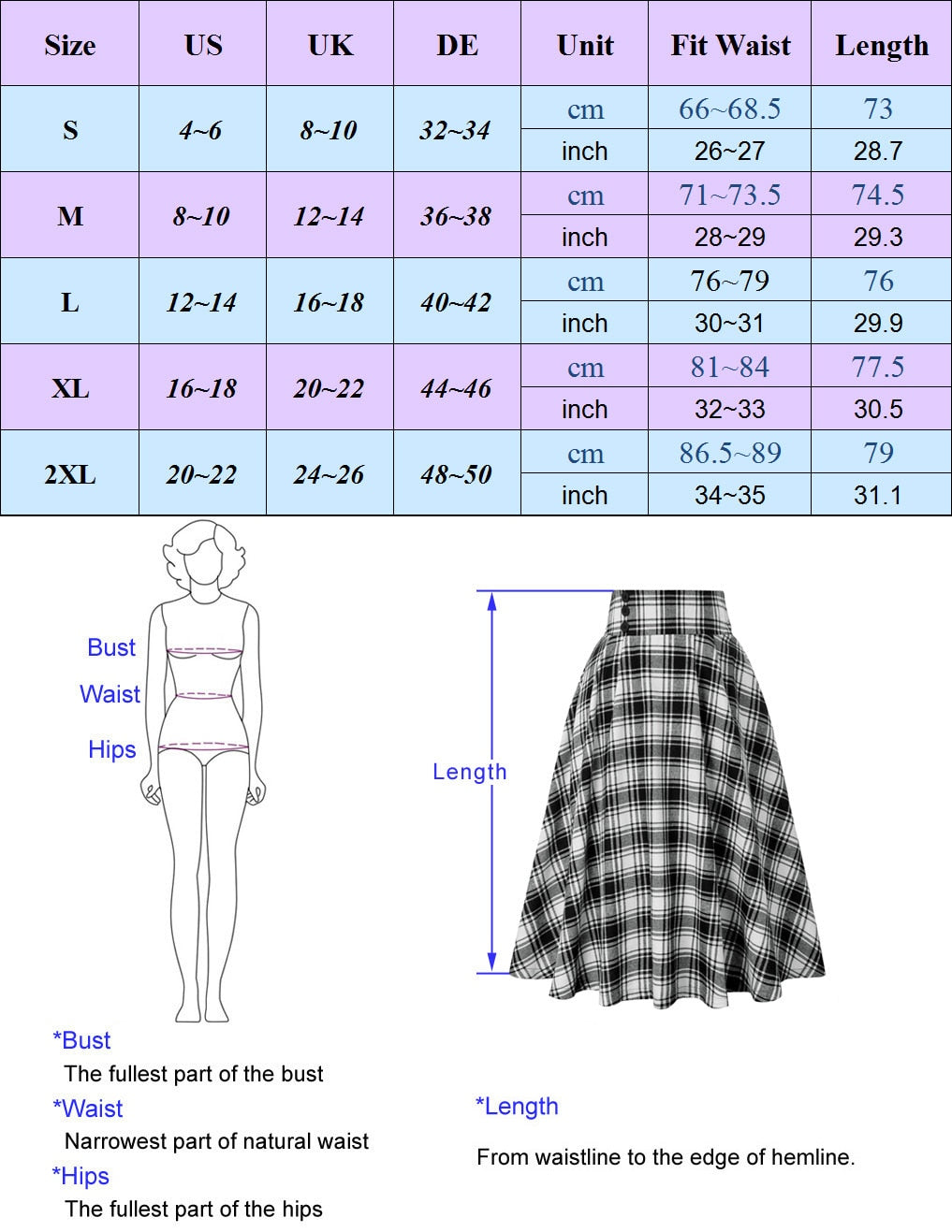 Plaided Skirt High Waist Buttons Decorated Flared A-Line With Open Side-seam Pockets Flared A-Line Silhou