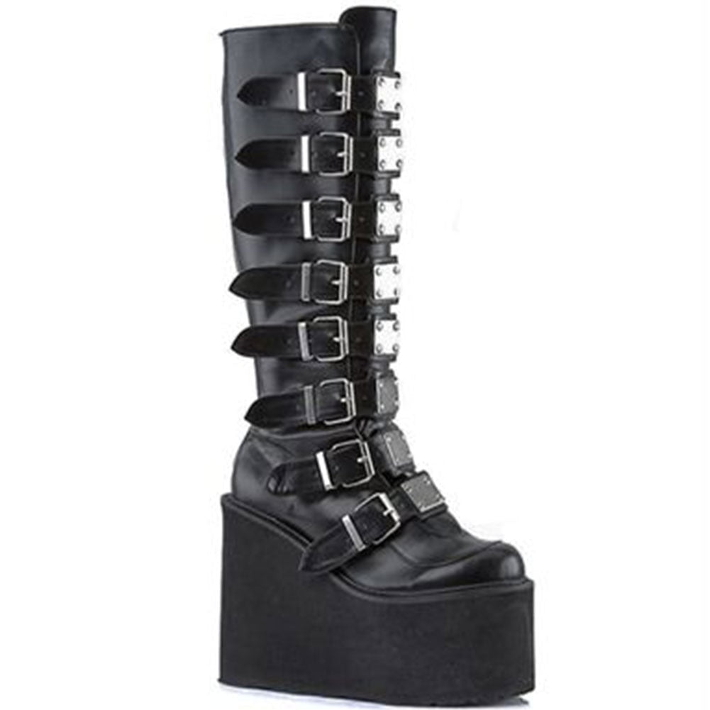 Gothic Vampire Halloween Cosplay Punk Buckle Street Platform Wedge High Heel Boots Women Shoes