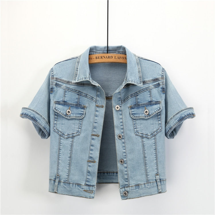 Short Sleeve Jean Jacket Woman Elastic Comfortable Denim Coat Chaqueta Vaquera Mujer Veste Jeans