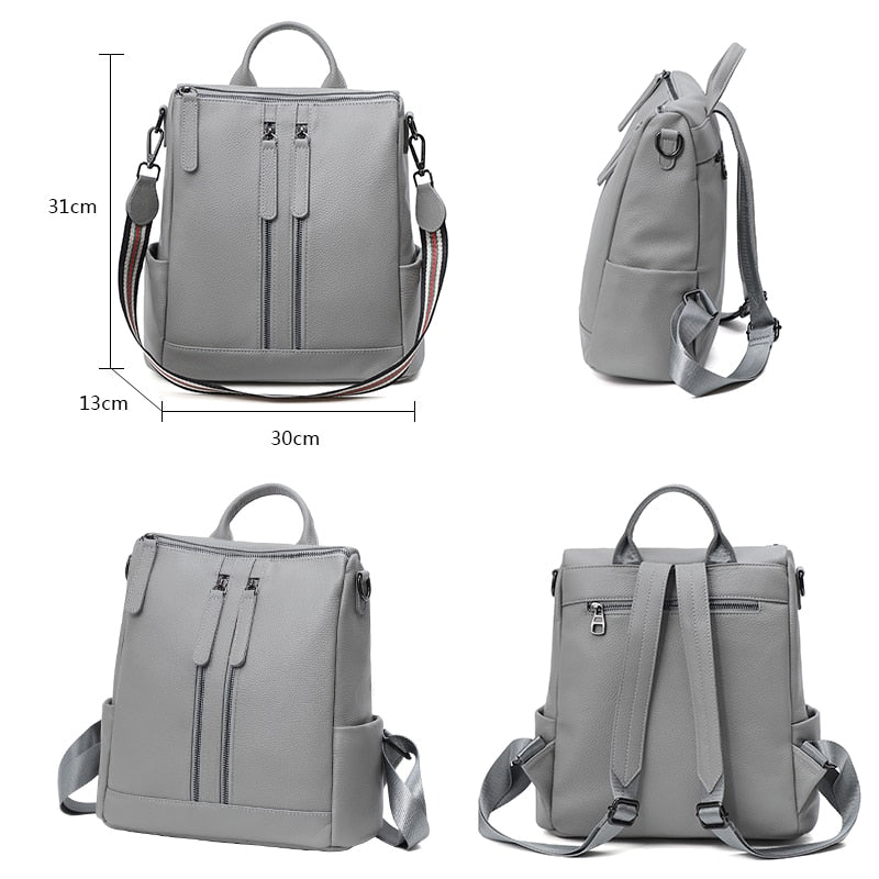Fashion Genuine Cow Leather Backpack Women Shoulder Bags Large Capacity Schoolbag