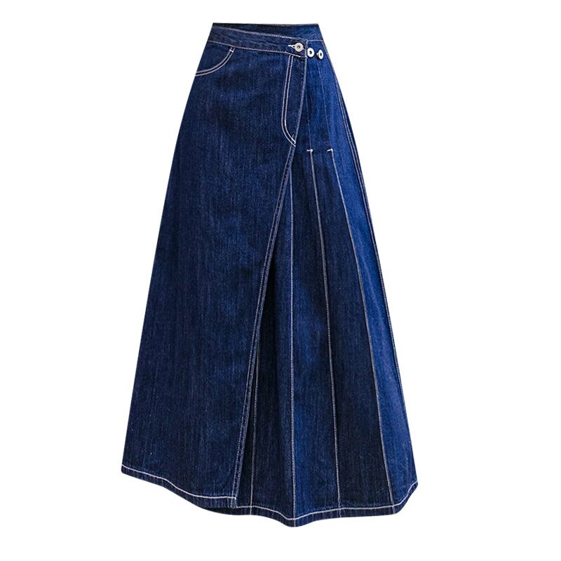 Pleated Midi Denim Skirt Irregular Jean Skirts Harajuku Vintage Faldas Ropa