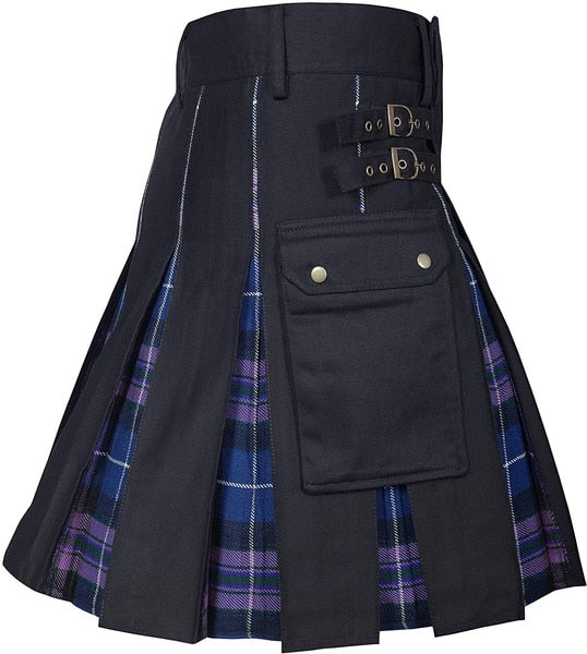 Utility Kilt Cotton Jeans Hybrid Kilt, Modern Box Pleated Tartan Traditional Mens Kilt