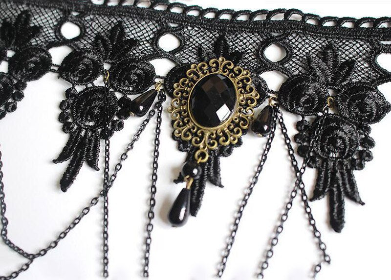 Black Lace Gothic Vintage Sexy Fashion Velvet Chain Necklace Earrings Hand Lace