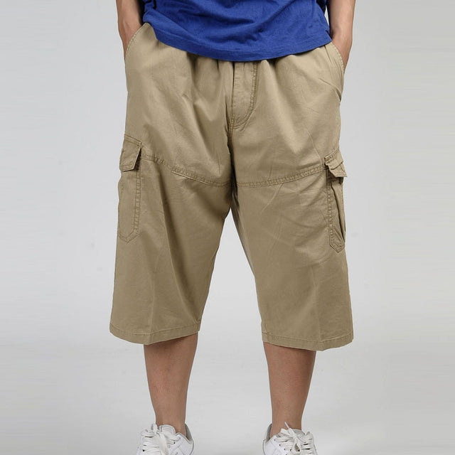 Men Summer Multi-pocket Baggy Cargo Cotton Calf-Length  Pants Casual Trouser