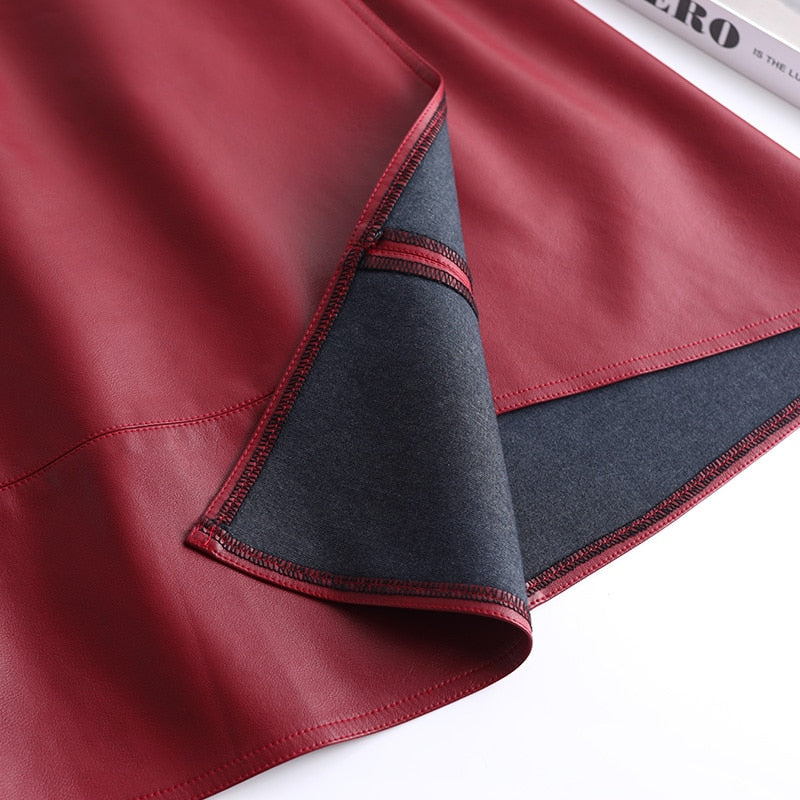 Women Asymmetrical Pu Leather  Short Skirt Women Club Wear Knee Length