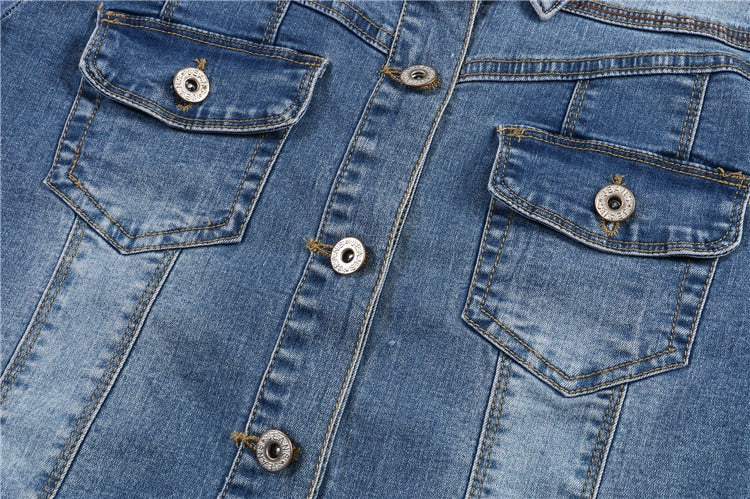 Short Sleeve Jean Jacket Woman Elastic Comfortable Denim Coat Chaqueta Vaquera Mujer Veste Jeans