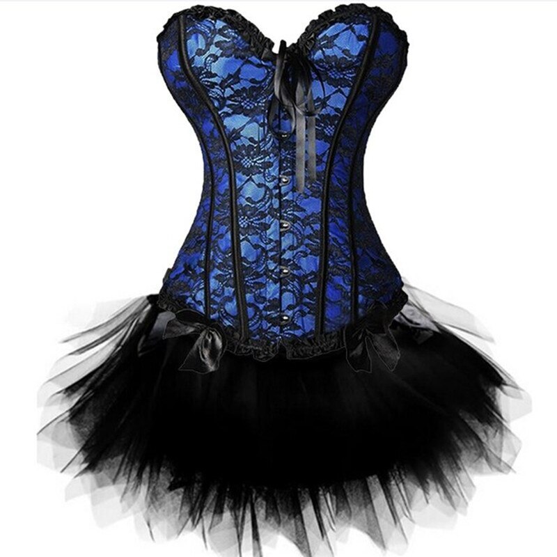 Gothic Corsets Dress Satin Lingerie Lace Top  G-string  Skirt Bustier