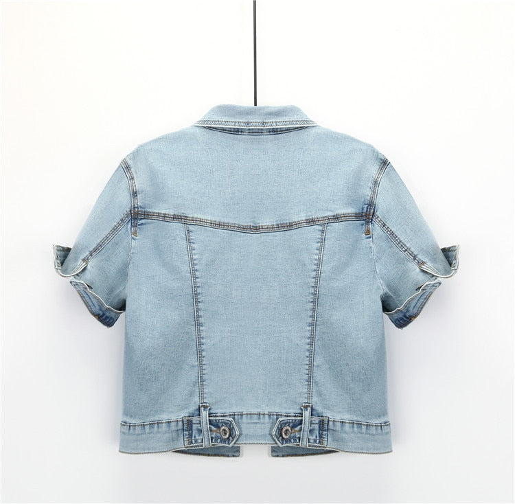 Short Sleeve Jean Jacket Woman Elastic Comfortable Denim Coat Chaqueta Vaquera Mujer Veste Jeans