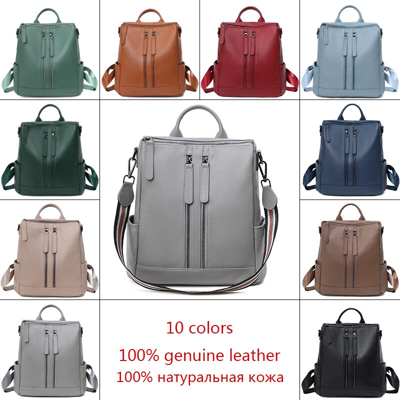 Fashion Genuine Cow Leather Backpack Women Shoulder Bags Large Capacity Schoolbag