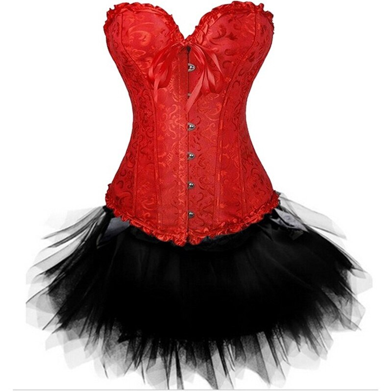 Gothic Corsets Dress Satin Lingerie Lace Top  G-string  Skirt Bustier