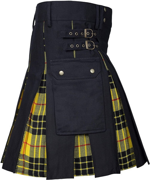 Utility Kilt Cotton Jeans Hybrid Kilt, Modern Box Pleated Tartan Traditional Mens Kilt