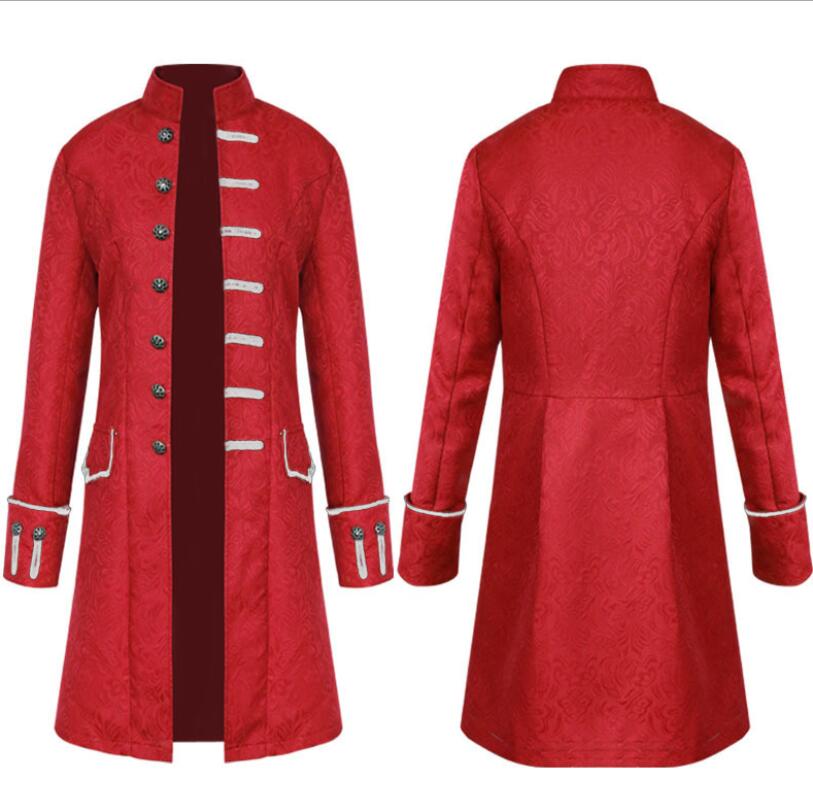Classic Medieval Men Costume Jacquard Stand Collar Larp Viking Cosplay Jacket Coat Victorian Renaissance Style