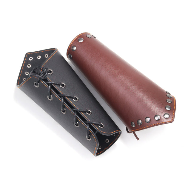 2 Piece Punk Rock Gothic Leather Wrist Bracer Guards Arm Protector Wristband