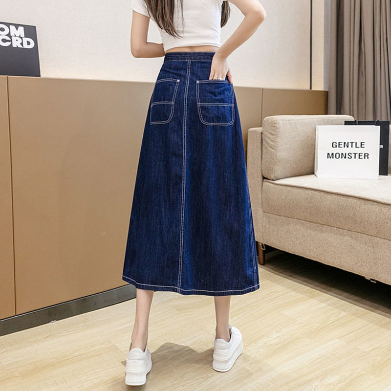 Pleated Midi Denim Skirt Irregular Jean Skirts Harajuku Vintage Faldas Ropa