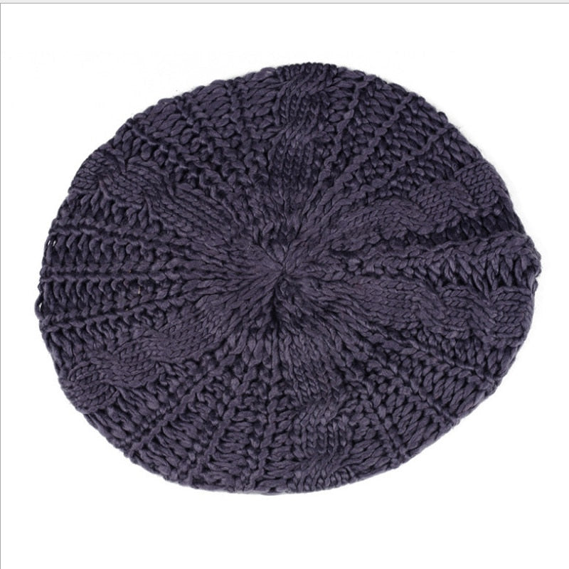 Women Lady Beret Braided Baggy Knit Crochet Beanie Hat Ski Cap Winter Warm Cap