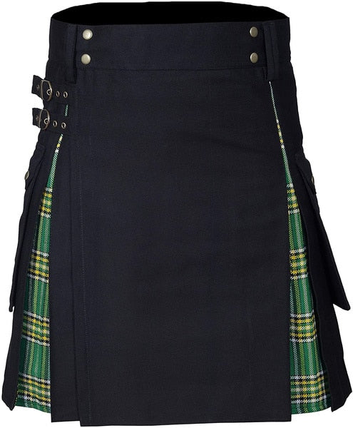 Utility Kilt Cotton Jeans Hybrid Kilt, Modern Box Pleated Tartan Traditional Mens Kilt