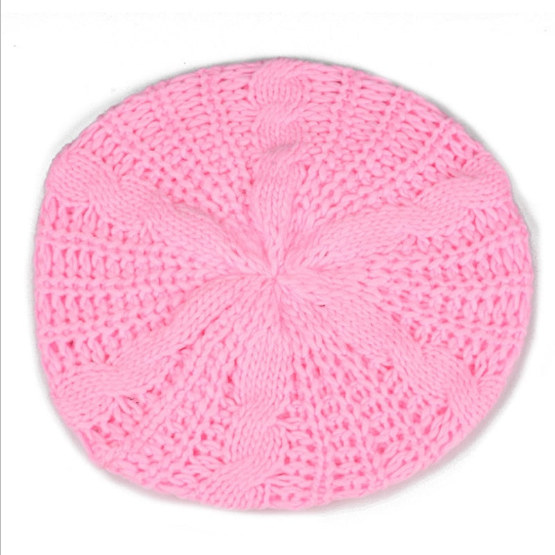 Women Lady Beret Braided Baggy Knit Crochet Beanie Hat Ski Cap Winter Warm Cap