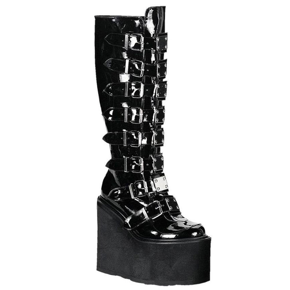 Gothic Vampire Halloween Cosplay Punk Buckle Street Platform Wedge High Heel Boots Women Shoes