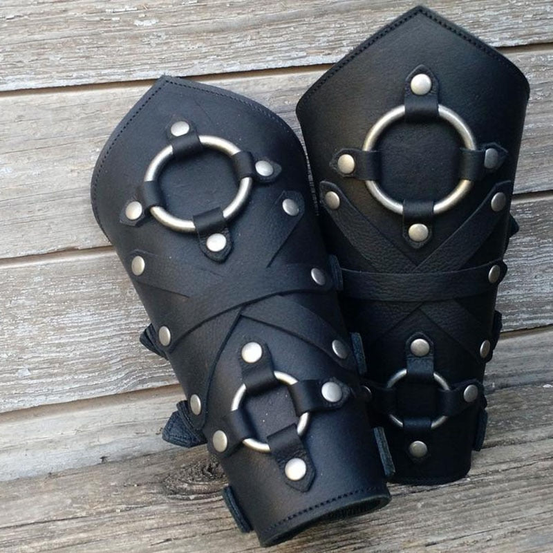 Medieval Steampunk Leather Armor Arm Warmers Viking Knight
