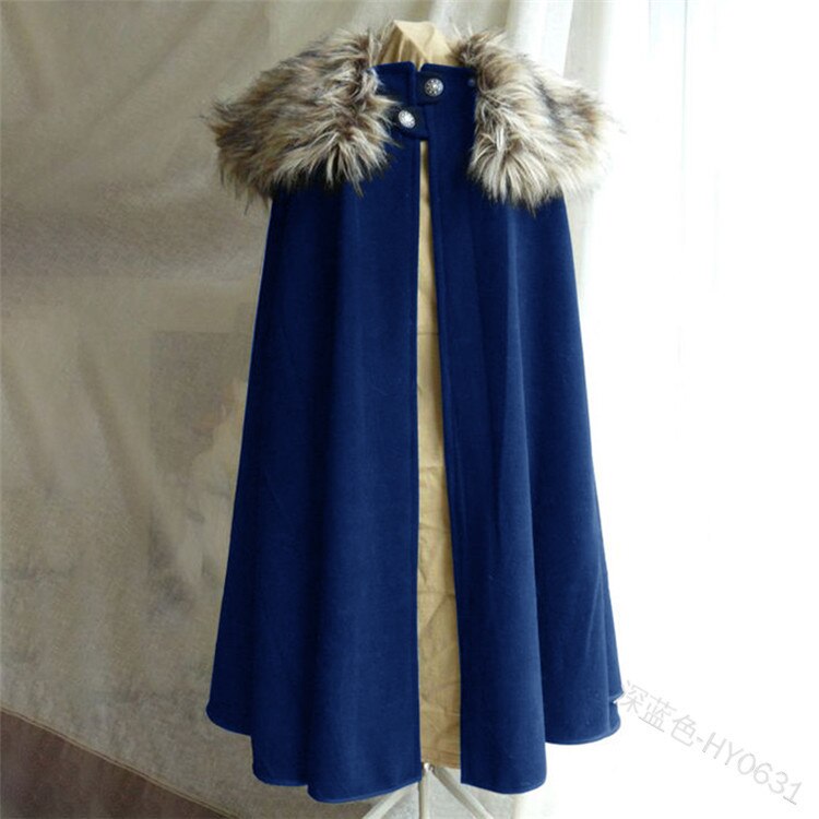 Cloak Larp Viking Winter Fur Collar Pirate Cosplay Cape Halloween Gothic Steampunk Costume