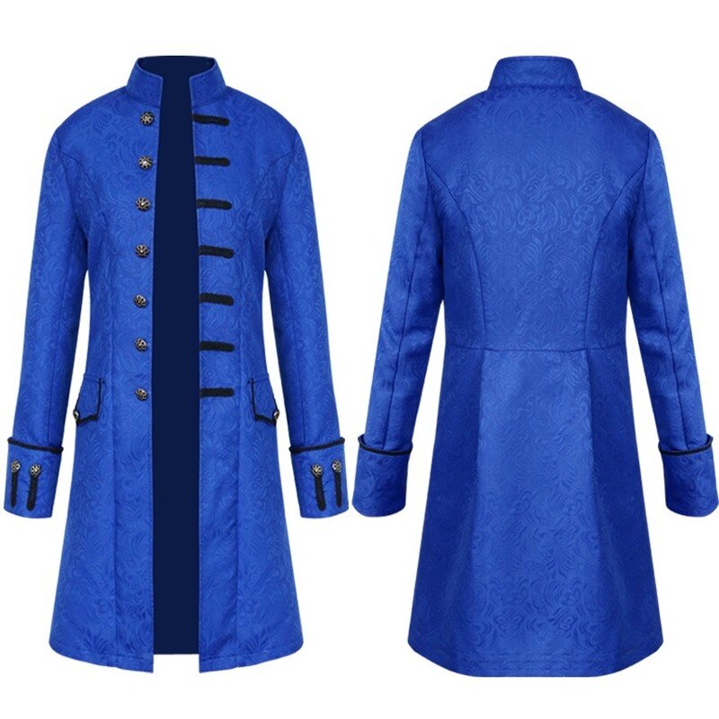 Classic Medieval Men Costume Jacquard Stand Collar Larp Viking Cosplay Jacket Coat Victorian Renaissance Style