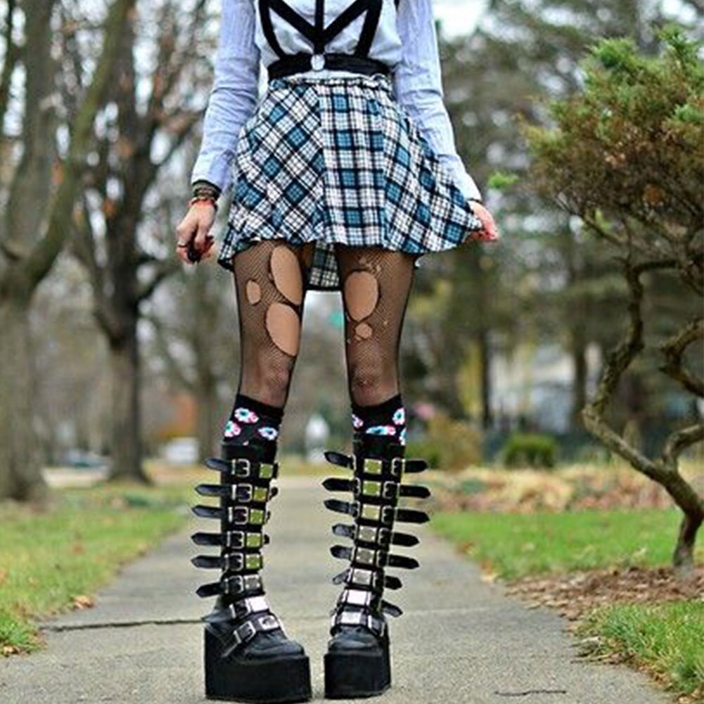 Gothic Vampire Halloween Cosplay Punk Buckle Street Platform Wedge High Heel Boots Women Shoes