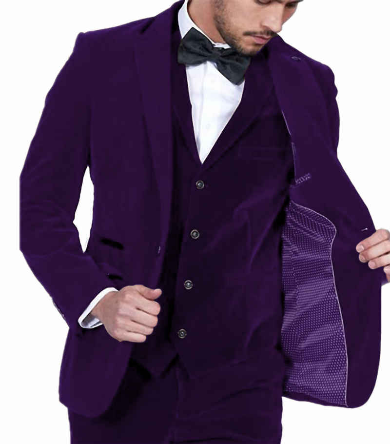 Men Suits Skinny Purple Velvet Smoking Blazer Best Man Fashion 3 Pieces Set Trajes De Hombre Party Dress