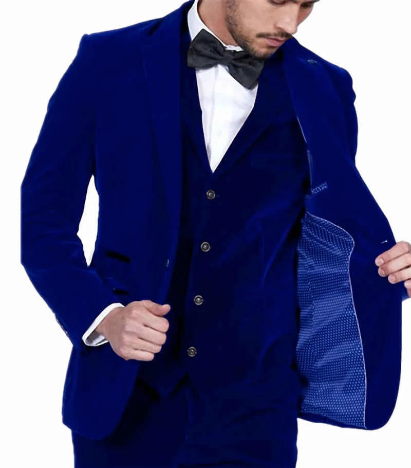 Men Velvet Suits Slim Fit for Wedding 3 Piece American Style Prom Dinner Groom Tuxedos Fashion Jacket with Pants Vest