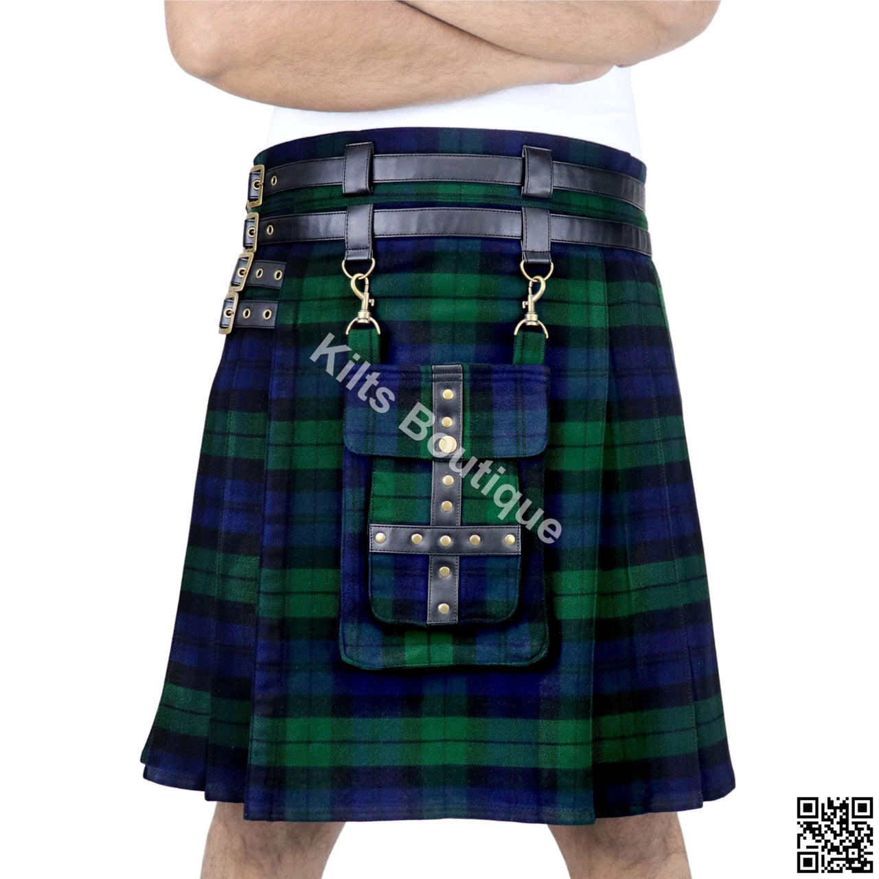 Scottish Men 16oz Adjustable Utility Kilt With Front Detachable Pocket
