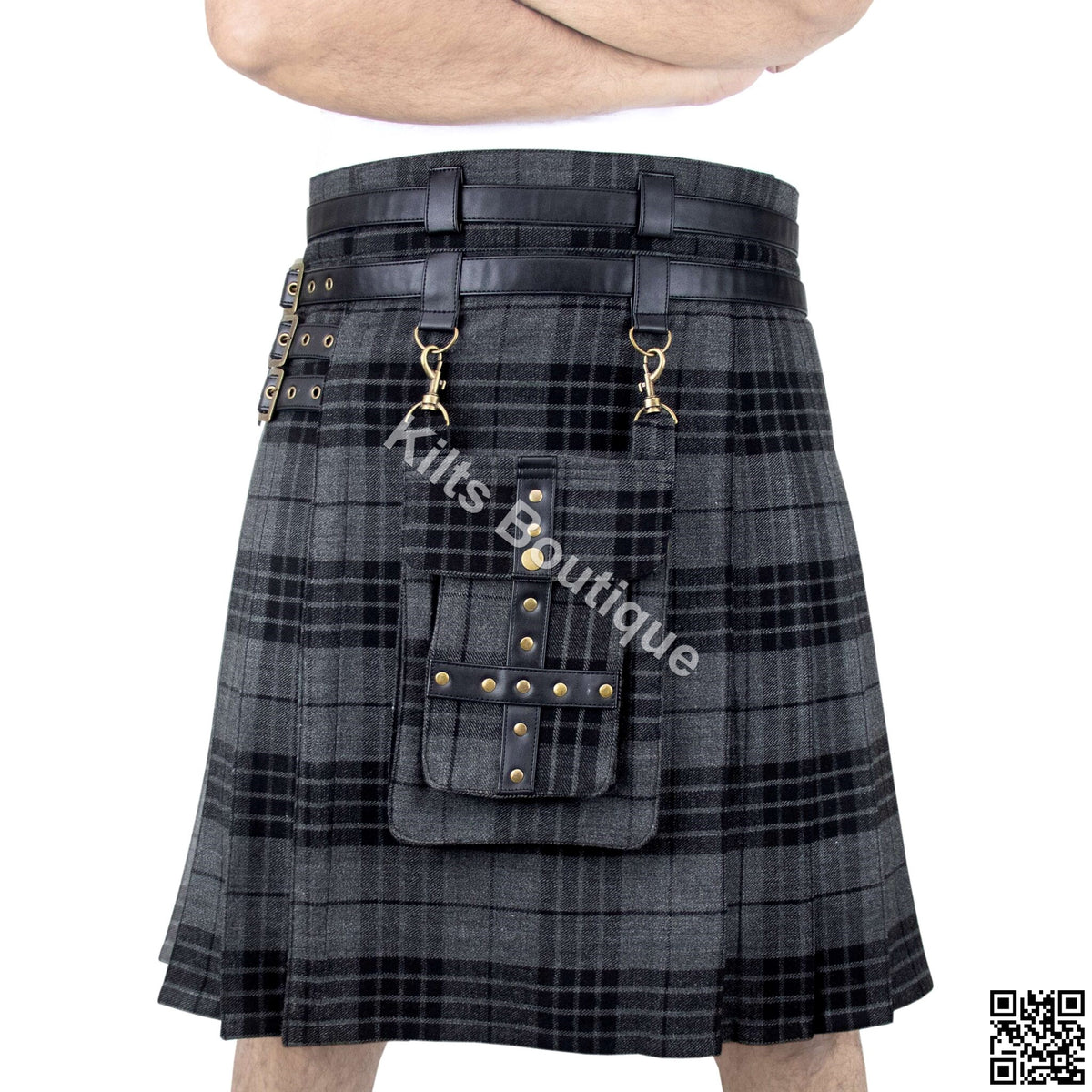 Scottish Men 16oz Adjustable Utility Kilt With Front Detachable Pocket
