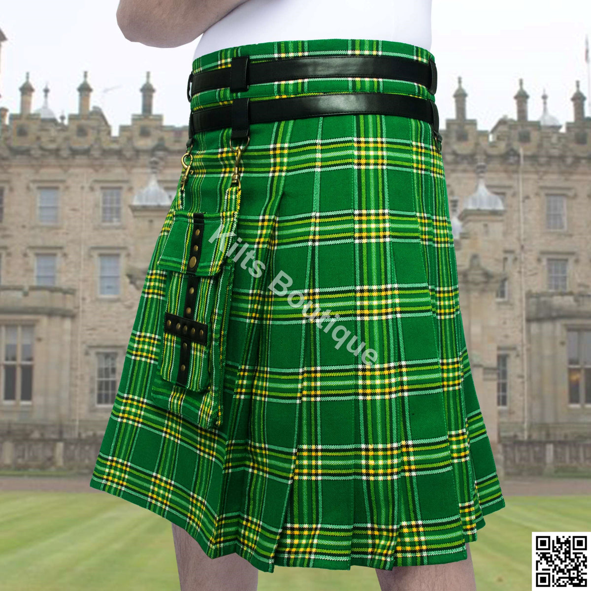 Scottish Men 16oz Adjustable Utility Kilt With Front Detachable Pocket
