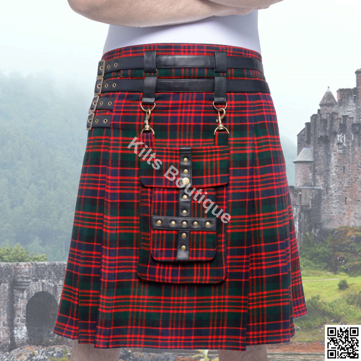 Scottish Men 16oz Adjustable Utility Kilt With Front Detachable Pocket