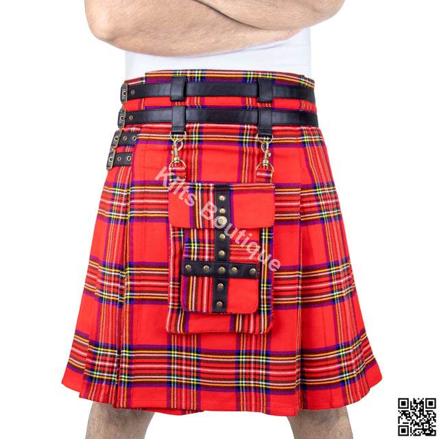Scottish Men 16oz Adjustable Utility Kilt With Front Detachable Pocket