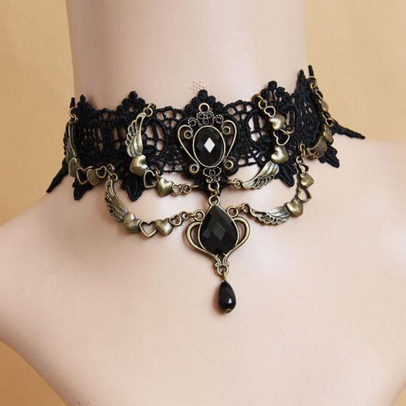 Lady Neck Jewelry Lace Gothic Choker Vintage Fashion Velvet Rose Beads Flower Necklace