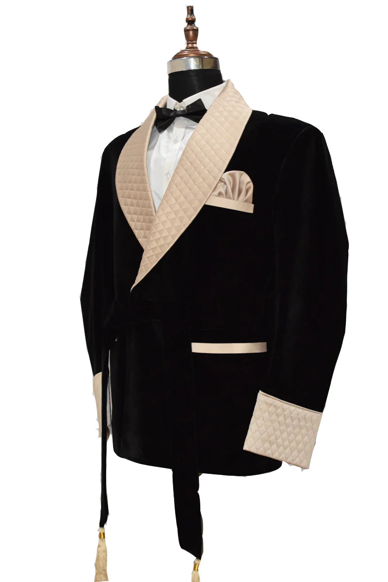 Black Friday Special Sale Men's Black Smoking Jackets Luxury Stylish Gold Quilted Blazer
