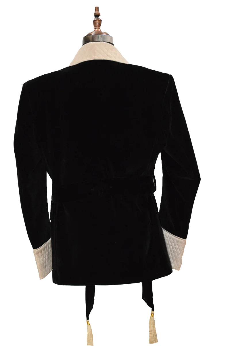 Men's Black Smoking Jackets Luxury Stylish Gold Quilted Blazer