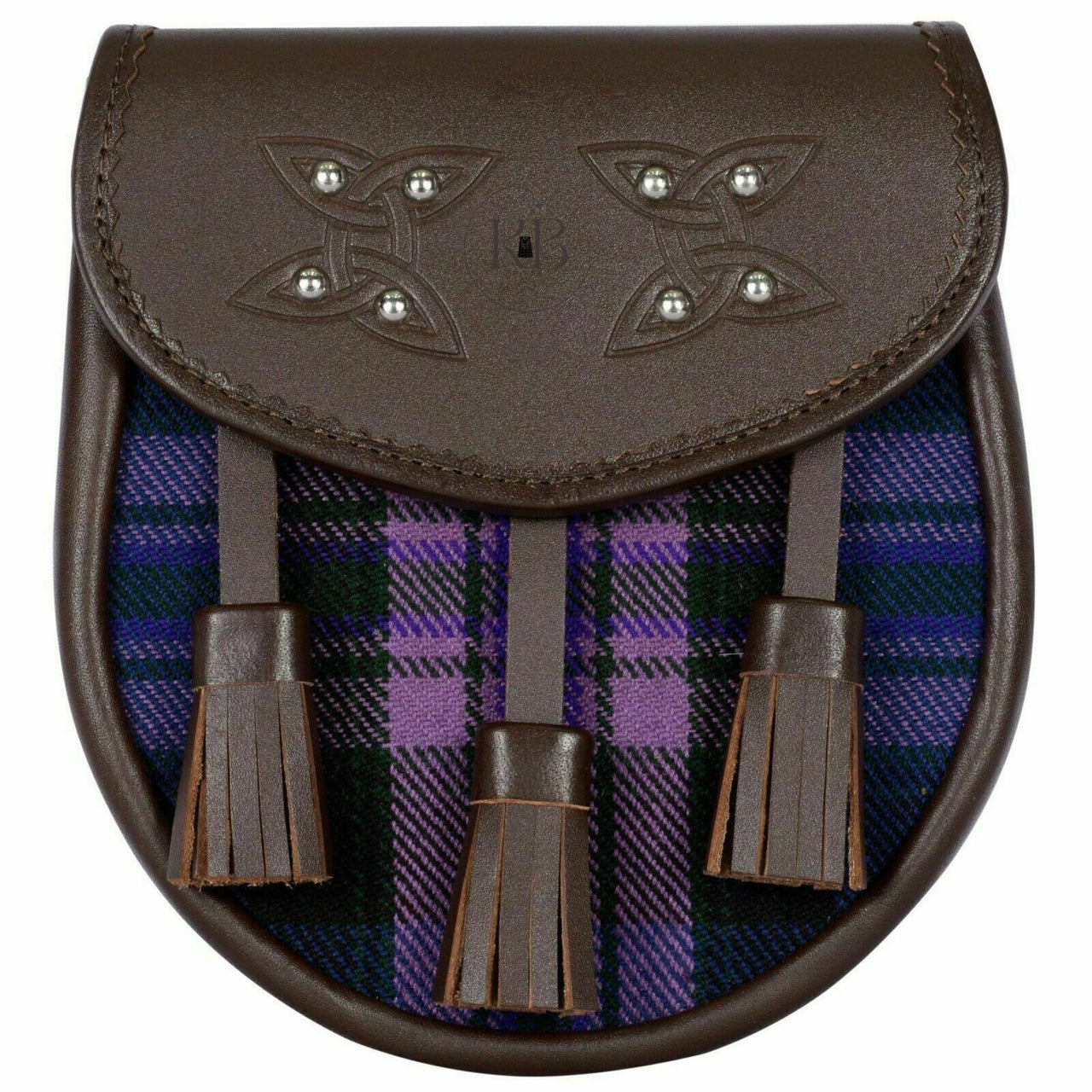 Pride Of Scotland Tartan Brown Leather Semi Dress Hybrid Sporran with Chain Belt
