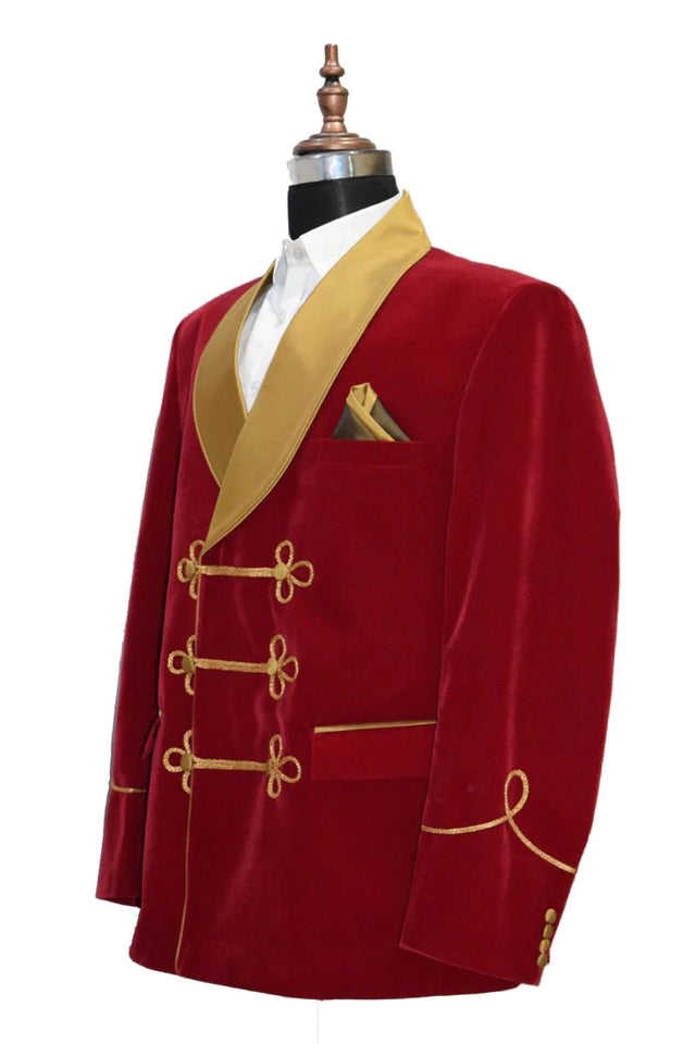 Men's Red Smoking Jacket Velvet Coat