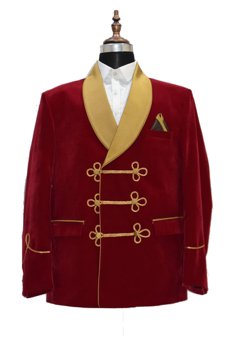Men's Red Smoking Jacket Velvet Coat