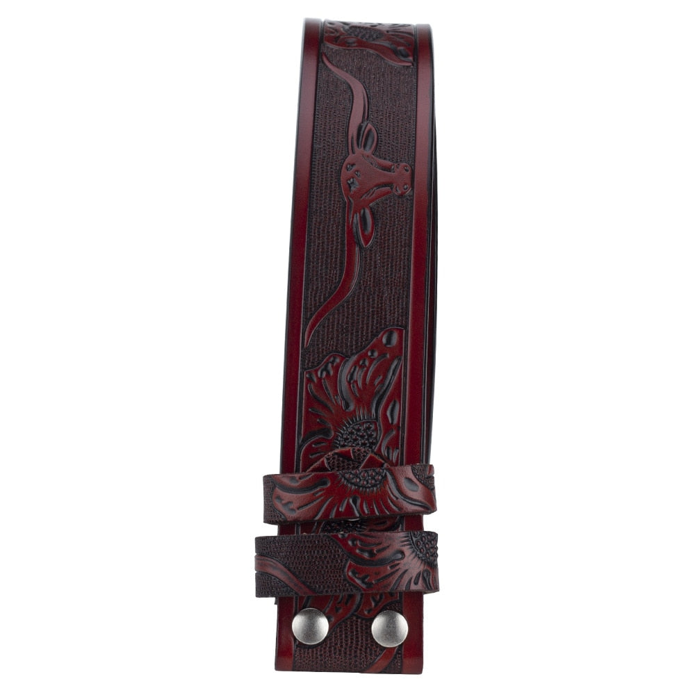 Genuine Leather Belt for Man No Buckle 3.8cm width Cowskin Tang Grass Cow Eagle Pattern Western Cowboy Belt