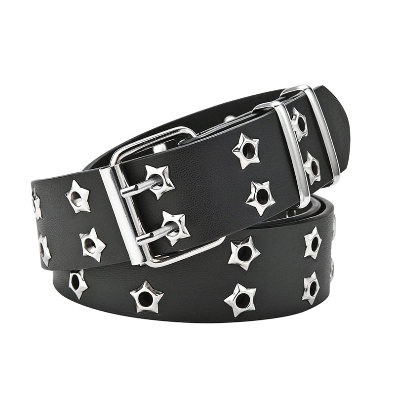 New Star Eye Rivet Belt Goth Style Double Pin Buckle