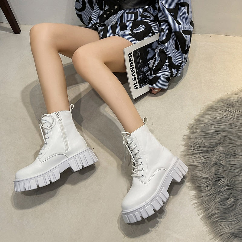 Leather Ankle Boots Platform Gothic Women Shoes Short Punk Motorcycle Combat Boots