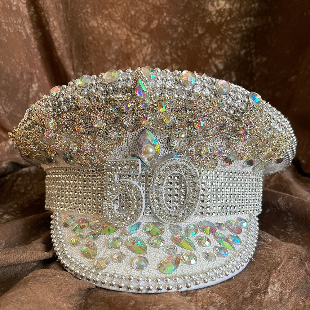 Rhinestone Military Hat Sergeant Bride Hat Hen Do Hat Festival Captain Birthday Part Hat