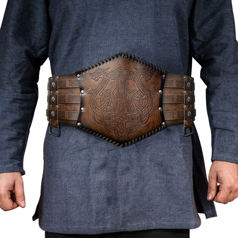 Vikings Belt Wide PU Leather Medieval Larp Armor Kit Heavy Belt Celtic Halloween Emboss Waistband
