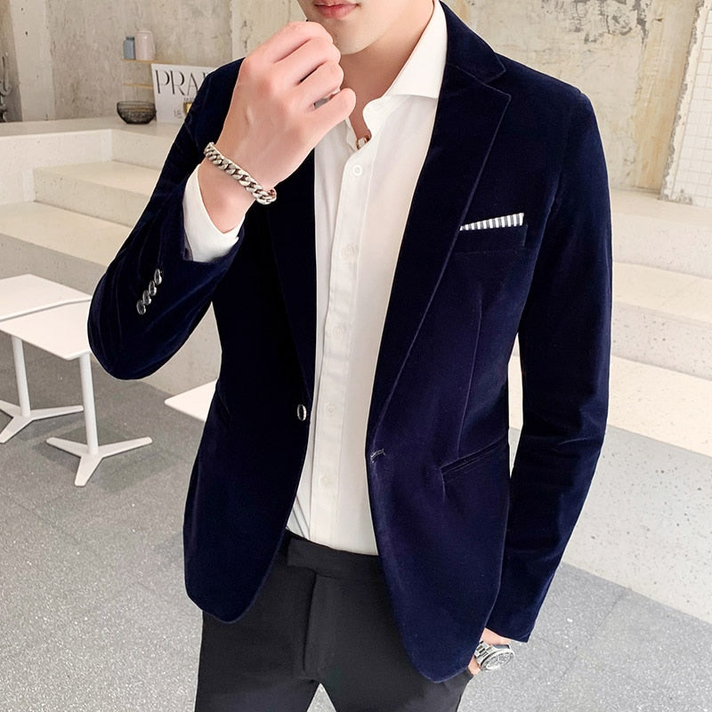 Autumn Velvet Wedding Dress Coat Men's Blazer Jacket Fashion Casual Suit Jacket Stage