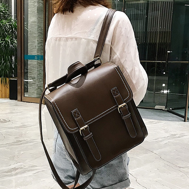 Vintage Backpack Female Pu Leather Bag Backpack Fashion School Bag